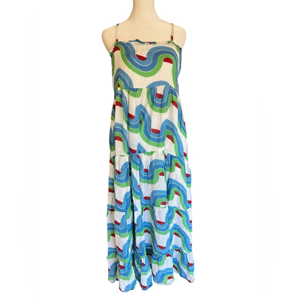OLIPHANT Tiered Nouveau Retro Mod-Print Boho Empire-Waist Maxi Sz M Dress Luxury